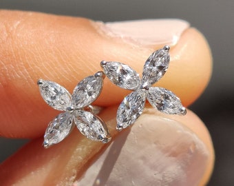 Marquise Grown Diamond Wedding Earrings, Floral Style Earrings
