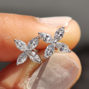 Marquise Grown Diamond Wedding Earrings, Floral Style Earrings