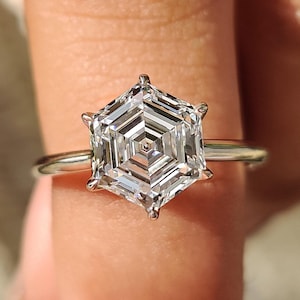 Hexagon Lab gewachsen Diamant Verlobungsring | Step Cut Solitaire Diamant Ring | Sechs Zinken Ring | Geschenke zum Jahrestag