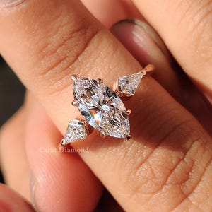Marquise Cut Diamond Engagement Ring Lab Grown Diamond Three Stone Ring Anniversary Gifts For Women
