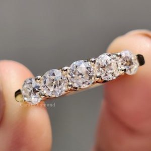 5 ストーン オールド ヨーロピアン カット 結婚指輪、1.44 TCW ラウンド OEC モアッサナイト ハーフ エタニティ エンゲージリング、トレリス セット リング、記念日のギフト