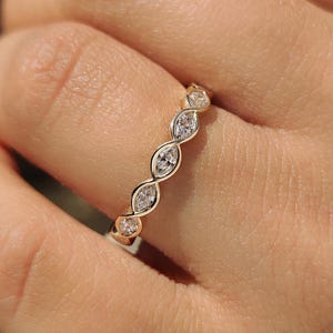 Marquise Full Eternity Wedding Band Lab Grown Diamond Matching Stacking Ring Unique Twisted Bezel Band Solid Gold Promise Ring Gift for Her