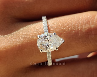 1.80TW Pear Cut Farbloser Moissanite Verlobungsring, Pave Einstellung Ehering, Massiv Weißgold Ring, Braut Set, Jubiläumsring Für Sie