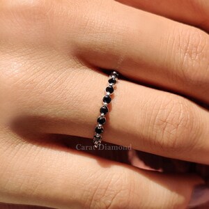 Black Moissanite Band Round Bubble Full Eternity Minimalist Stacking Matching Women&#39;s Wedding Ring Available in Yellow and Rose Gold