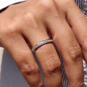 Petite Knife Edge Band Ring, 1.20 MM Round Cut Colorless Moissanite Half Eternity Wedding Band, Stackable Band, Anniversary Band for Women