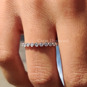 1.50 MM Bezel Set Eternity Minimalist Band, 0.35TW Round Cut Colorless Moissanite Band, Bezel Set Wedding Band, White/Rose/Yellow Gold Ring