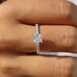 1.07 TW Princess Cut Colorless Moissanite Engagement Ring, Pave Set Wedding Ring, Bridal Ring Set, Promise Ring, Anniversary Gift For Her