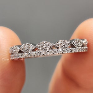 Double Row Pave Band, Marquise Shape Outline Band, 0.47 TW Round Cut Lab Grown Diamond Wedding Band, Eternity Band For Women