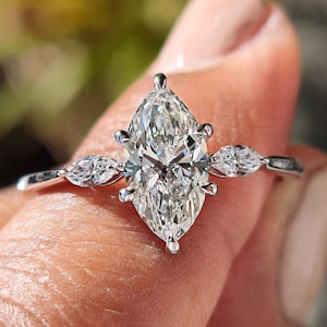 Marquise Diamond Engagement Ring 3 Stone Lab grown Diamond Unique Proposal Ring IGI Certified Trilogy Wedding Ring For Her Anniversary Gift