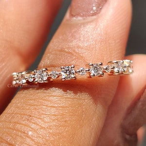 Petite Alternating Lab Grown Diamond Wedding Band, 0.54TW Round Lab Created Diamond Full Eternity Bridal Band, Dainty Stackable Diamond Band