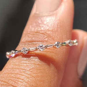 Distance Pave Diamond Eternity Band Round Minimalist Round Lab Grown Diamond Half Eternity Stackable Wedding Band