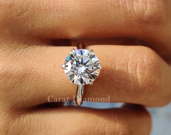 2.90 CT Runder Moissanit Verlobungsring: 10K Weißgold Solitär