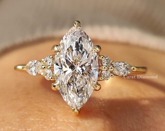 Marquise Diamond Engagement Ring Muse Setting Ring Lab Grown Diamond Ring 7 Stone Proposal Rings For Women Handmade Jewelry