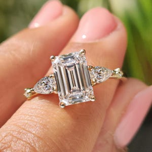 Emerald Lab Grown Diamond Engagement Ring 5 Stone Wedding Ring