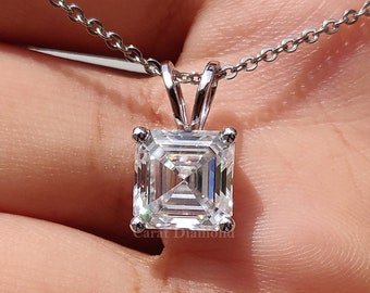 Solitaire Wedding Pendant, 2.98CT Asscher Cut Colorless Moissanite Wedding Pendant, Customize Moissanite Pendant, Anniversary Gifts for Her