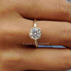 1.10 CT Bezel Set Round Colorless Moissanite Engagement Ring | Solitaire Wedding Ring | 10K Yellow Gold | Bridal Set Ring | Anniversary Gift