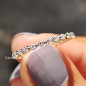 Minimalist Band Ring, 1.70 MM Round Cut Colorless Moissanite Wedding Band, Full Eternity Moissanite Band, Stacking Ring, Anniversary Gifts