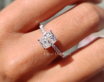 2.15 TCW Elongated Cushion Cut Colorless Moissanite Ring, Pave Engagement Ring, Gift For Her