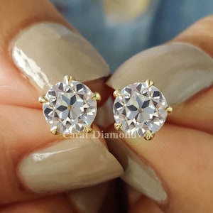 Old European Cut Moissanite Earrings, 5 Prong Moissanite Stud Earrings for Women, Anniversary/Birthday Gifts for Her