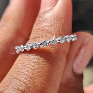 2.00 MM Round Cut Lab Grown Diamond Wedding Band, Full Eternity Band, Minimalist Lab Created Diamond Band, Bubble Prong Set, Bridal Ring Set