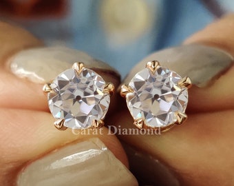 Five Prong 1.95 TCW Round Old European Cut Colorless Moissanite Stud Earrings | Screw Back Earrings | Wedding Earrings | Engagement Earrings