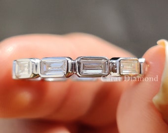 Strength and Beauty Combine for a Unique and Stunning 1.26 TCW Baguette Bezel Set Moissanite Wedding Band - Anniversary Gift, Eternity Band