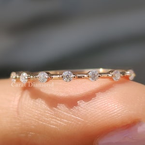 1.60 MM Round Cut Colorless Moissanite Half Eternity Wedding Band, Bubble Prong Set, Minimalist Band Ring, Stacking Ring, Anniversary Gifts