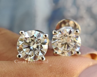 Screw Back 1.93 TCW Round Colorelss Moissanite Wedding Earrings | Stud Earrings | Basket Set Earrings | Engagement Earrings | Anniversary