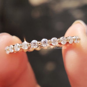 Bubble Prong Full Eternity 2.00 MM Round Cut Colorless Moissanite Wedding Band, Single Prong Set, Engagement Band, Bridal Set, Anniversary
