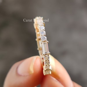 Full Eternity 1.22 TCW Baguette & Round Cut Colorless Moissanite Wedding Band, Engagement Ring, Stackable Band, Eternity Ring, Bridal Ring