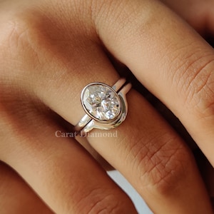 Oval Moissanite Bezel Set Ring With Comfort-Fit Curvey Band | 1.77 CT Oval Colorless Moissanite Engagement Ring | Bridal Set | Wedding Ring