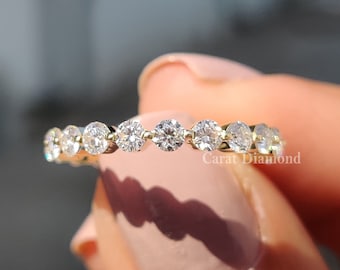 Moissanite Full Eternity Band | 2.50 MM Round Stackable Wedding Ring | Floating Bubble Solid Yellow Gold Band | Anniversary Gifts for Women