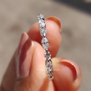 Moissanite Eternity Band: Marquise and Round Cut Anniversary Ring