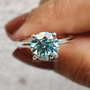 1.72 CT Round Moissanite Solitaire Ring | Cyan Blue Moissanite Engagement Ring | White Gold | Wedding Ring | Anniversary Ring | Bridal Set