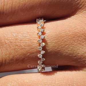 Lab Grown Diamond Wedding Band, Zig Zag Half Eternity Band, 0.19 CT Round Diamond Stackable Band, Matching Band, Anniversary Gift For Women