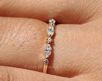Half Eternity Wedding Band, 0.39TW Marquise & Round Colorless Moissanite Band, Alternating Moissanite Band, Stackable Band, Anniversary Gift