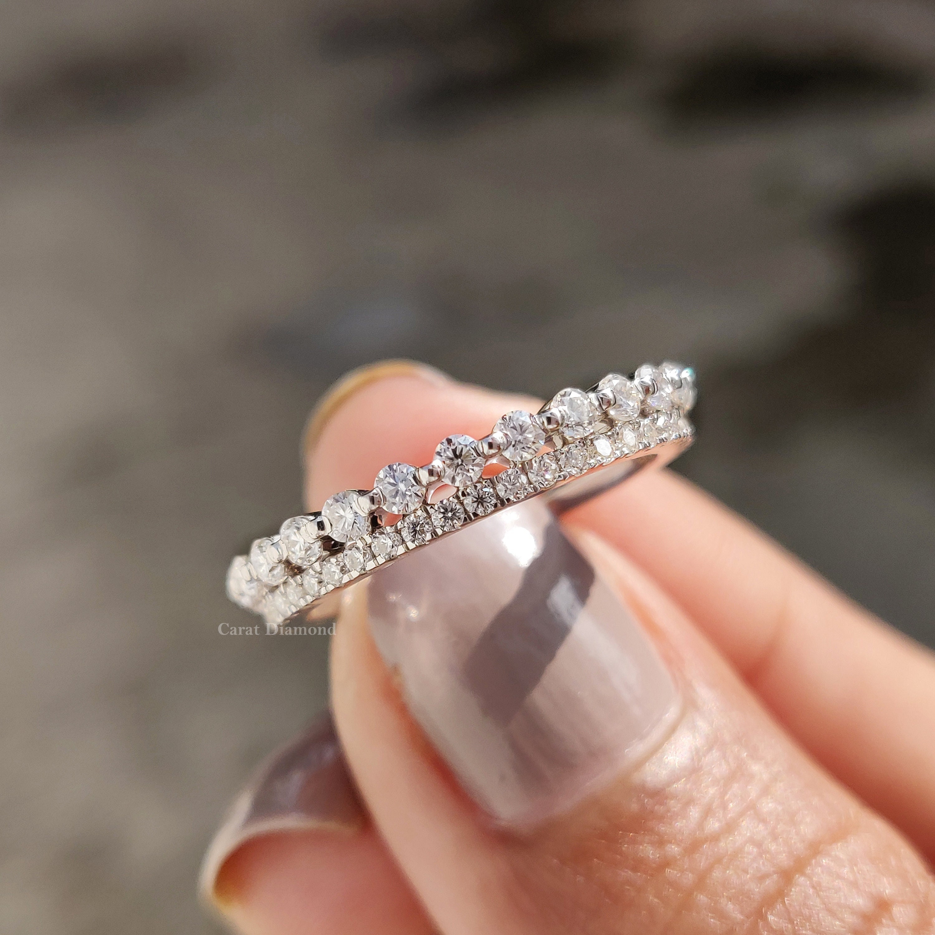 Moissanite Wedding Band, 2.0 MM Round Cut Moissanite Eternity Band, Minimalist Bridal Matching Band,  Vintage Stacking Band, Daily Wear Ring