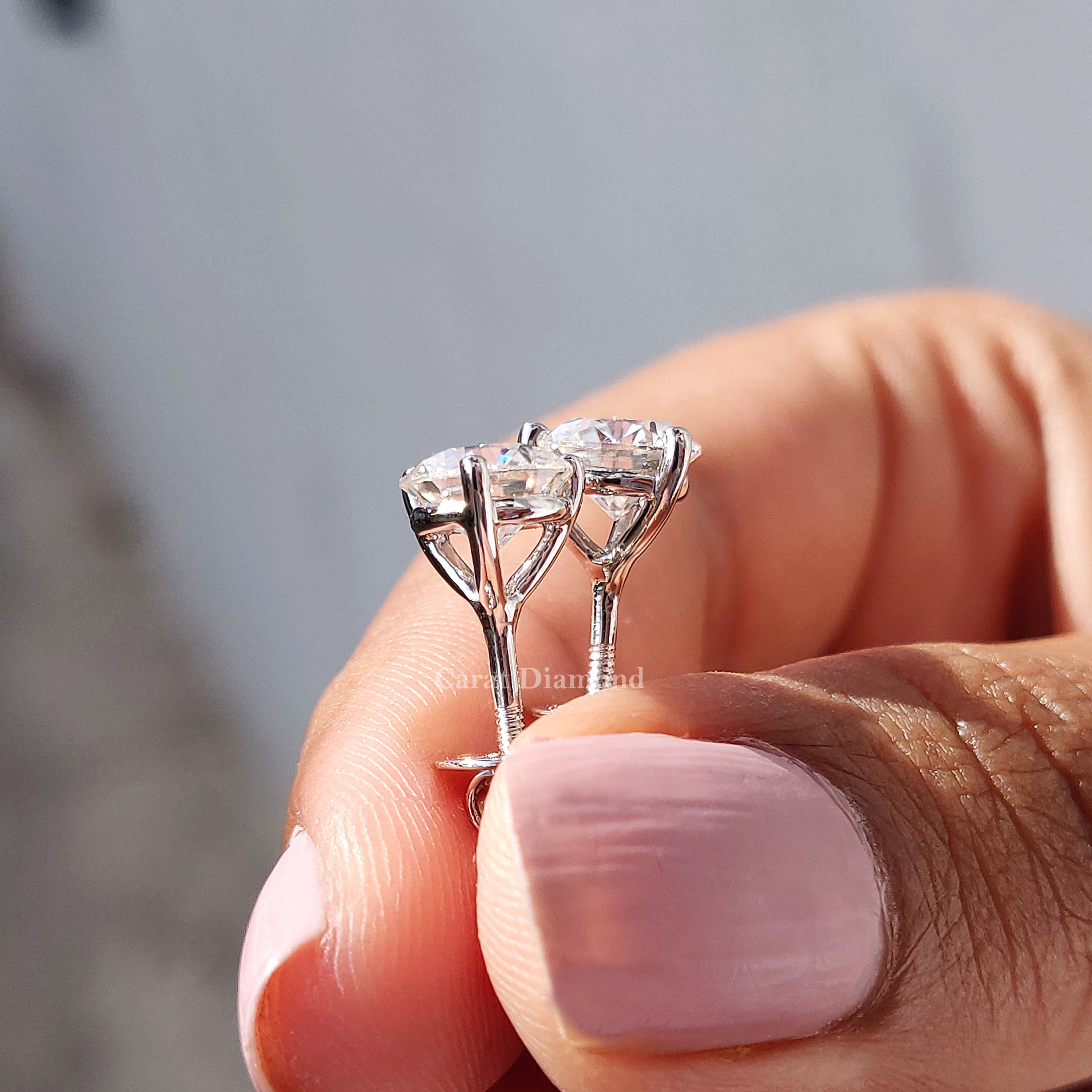 Martini Orecchini A Perno In Moissanite 1,2 Ct: Rotondi Colore D Purezza VVS1, Oro Bianco 14kt Vermeil, Regalo Donna