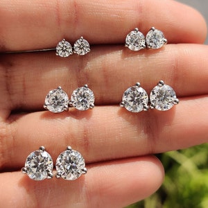 Moissanite Stud Earrings, Round Screw Back Daily Wear Earrings for Women & Men White / Yellow / Rose Gold, Anniversary Gifts