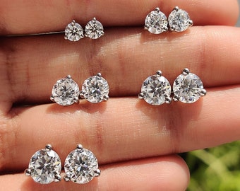 Moissanite Stud Earrings, Round Screw Back Daily Wear Earrings for Women & Men White / Yellow / Rose Gold, Anniversary Gifts
