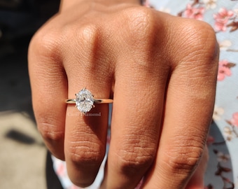 1.24 CT Oval Colorless Moissanite Solitaire Ring | Oval Engagement Ring | Solitaire Wedding Ring | 18 KT Solid Yellow Gold | Six- Prong Set