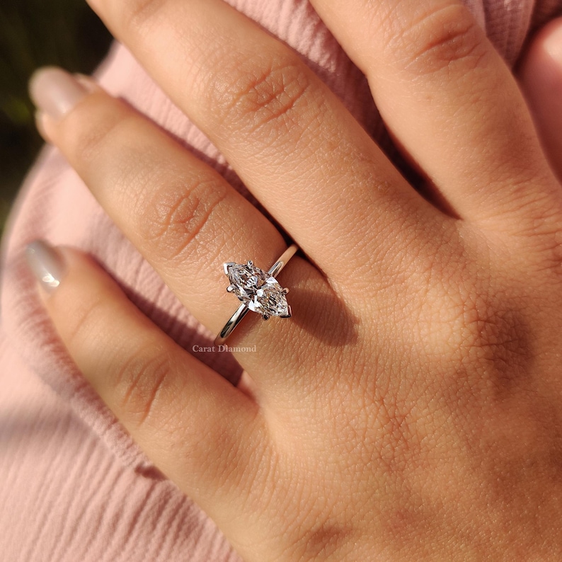 Classic Solitaire Marquise Cut Lab Grown Diamond Engagement Ring - Etsy