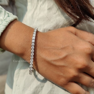 Tennis Bracelet, 4.00 MM Round Cut Colorless Moissanite Wedding Bracelet, Moissanite Bracelet, Women&#39;s Bracelet, Anniversary Gifts for Her
