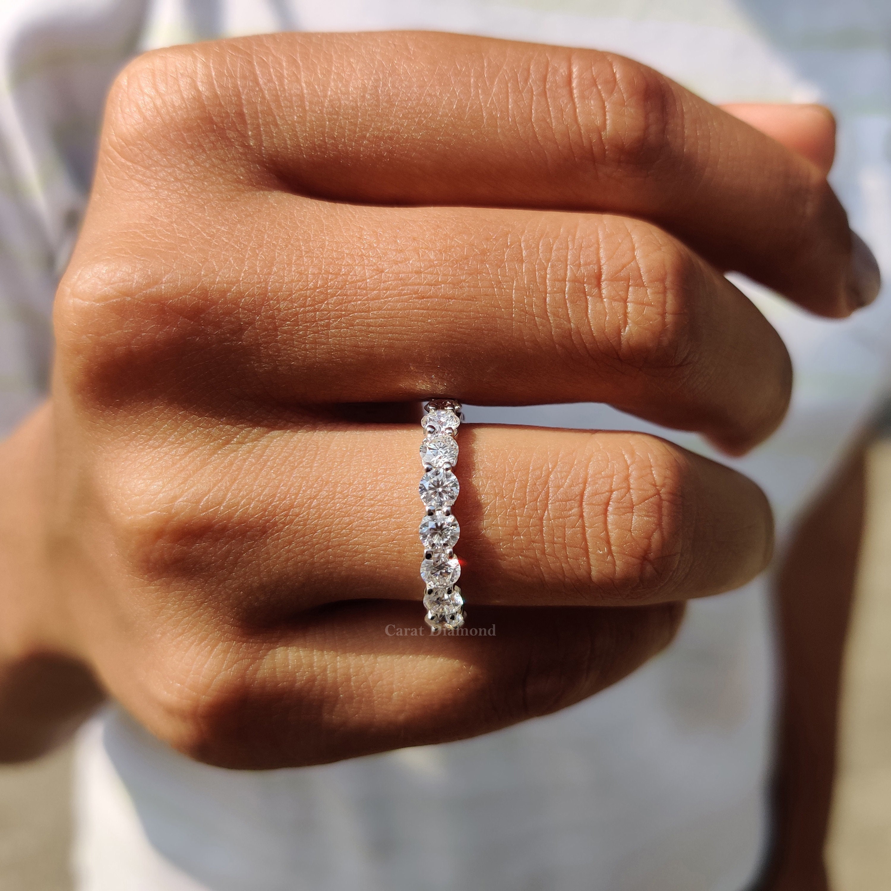 Moissanite Full Eternity Wedding Band: 3.50 MM Round Cut Stacking 