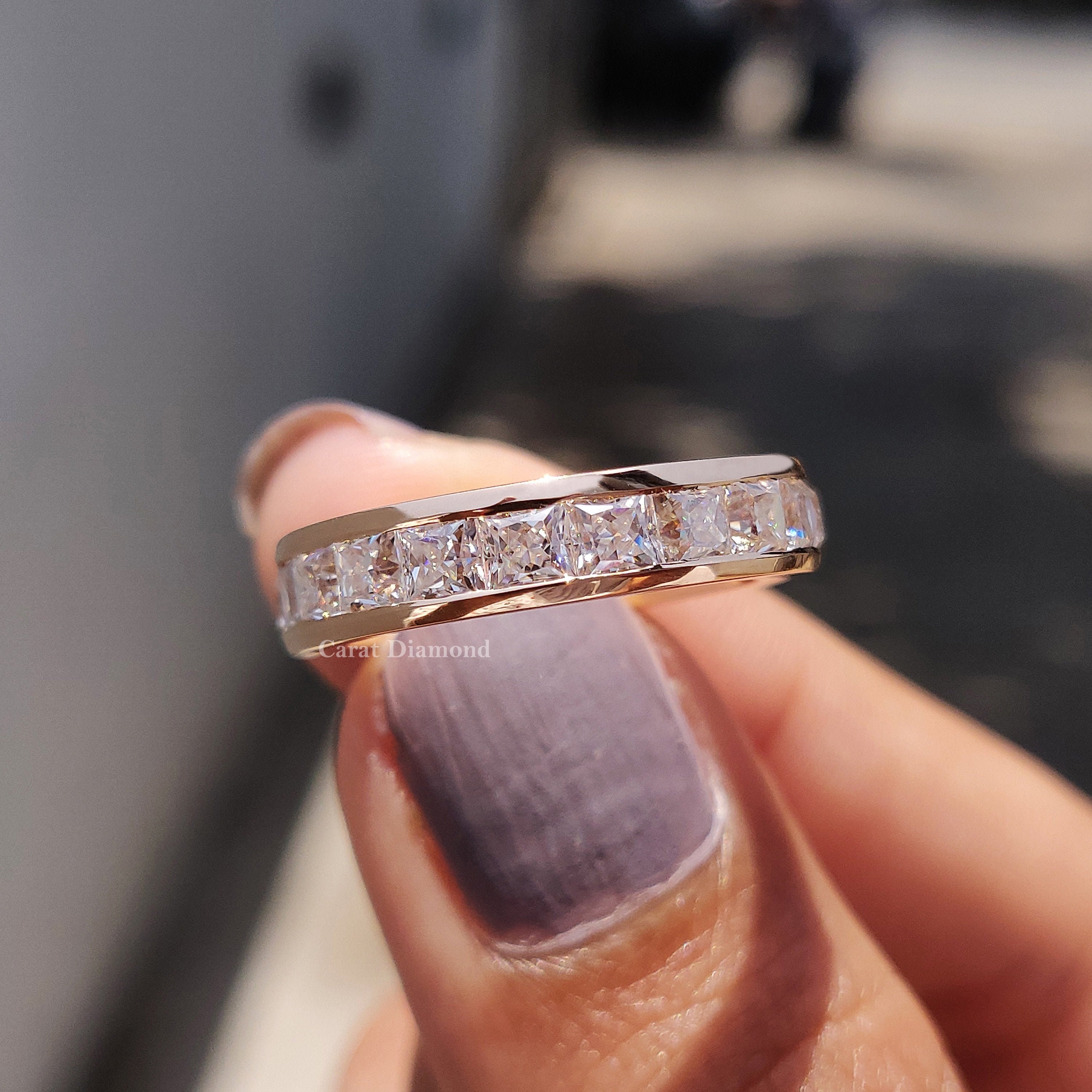 Princess Cut Ring Stackable Rings Princess Cut Moissanite Wedding Band: Channel Set Half Eternity ...