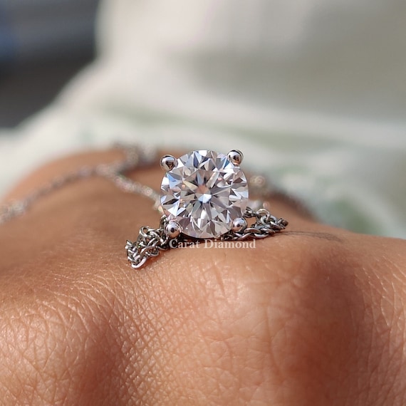 Halo Moissanite Diamond Ring Set In 14k 18k Solid Gold With - Foto 4