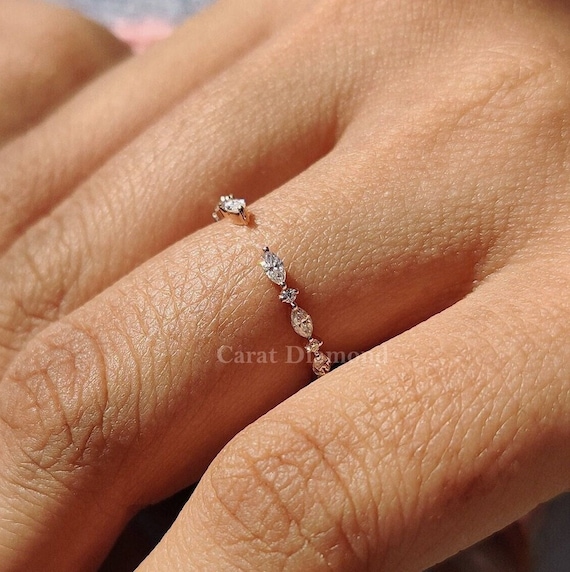 Minimalist Open Gap Wedding Band 0.17TW Marquise and Round Moissanite Engagment Band Half Eternity Band Stackable Matching Band for Women Etsy Canada