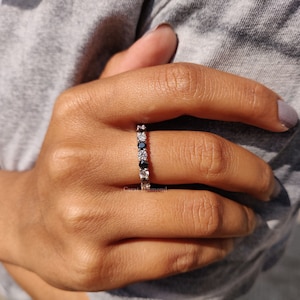 Half Eternity White and Black Moissanite Wedding Band for Women Anniversary Gifts