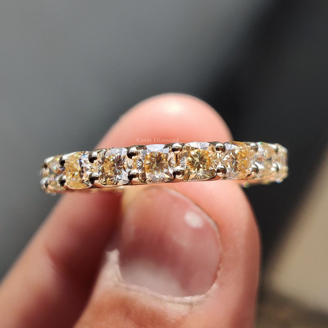 Trellis Eternity Band, 3.26TW Cushion Cut Light Yellow Moissanite