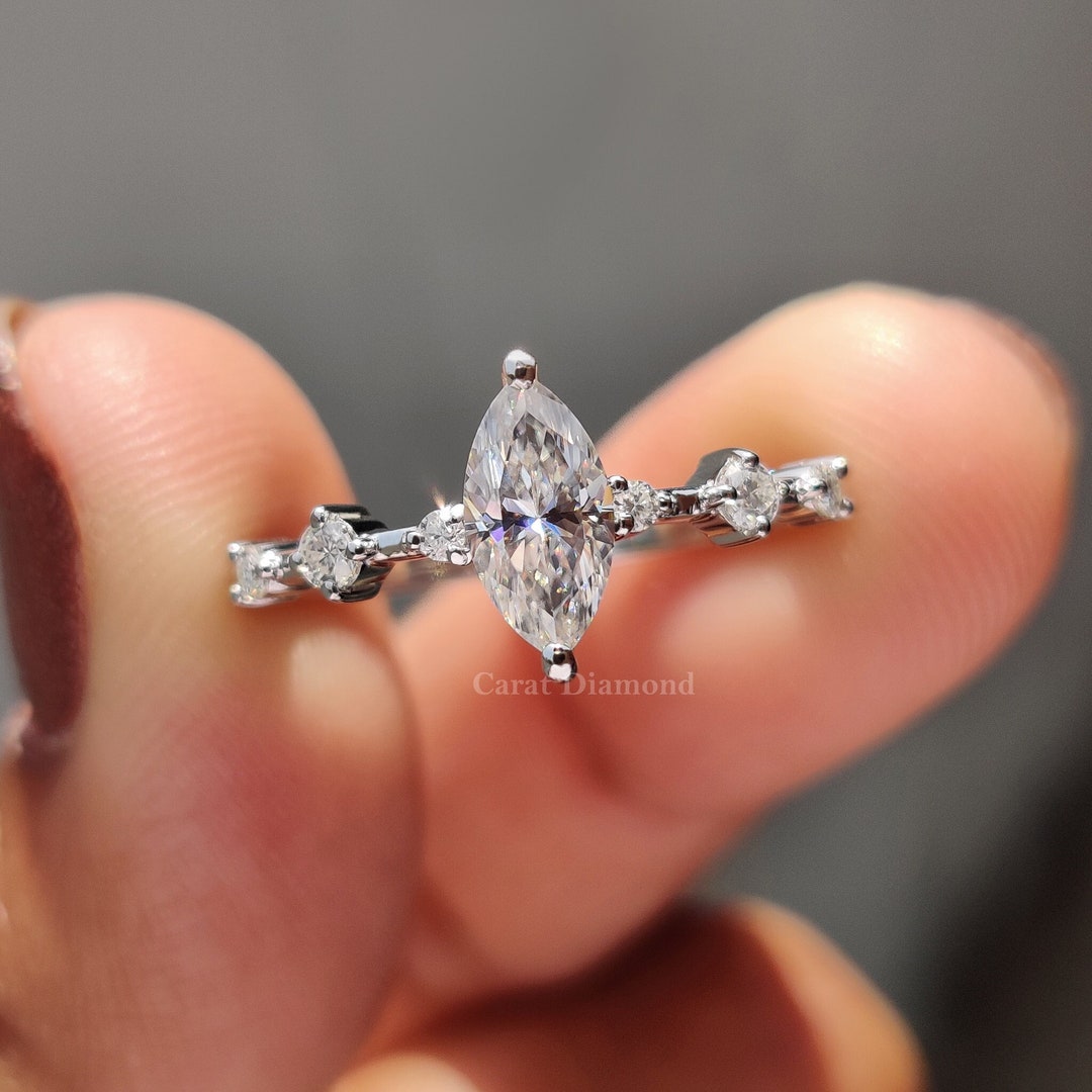 Moissanite Distance Pave Engagement Ring Marquise Cut - Etsy